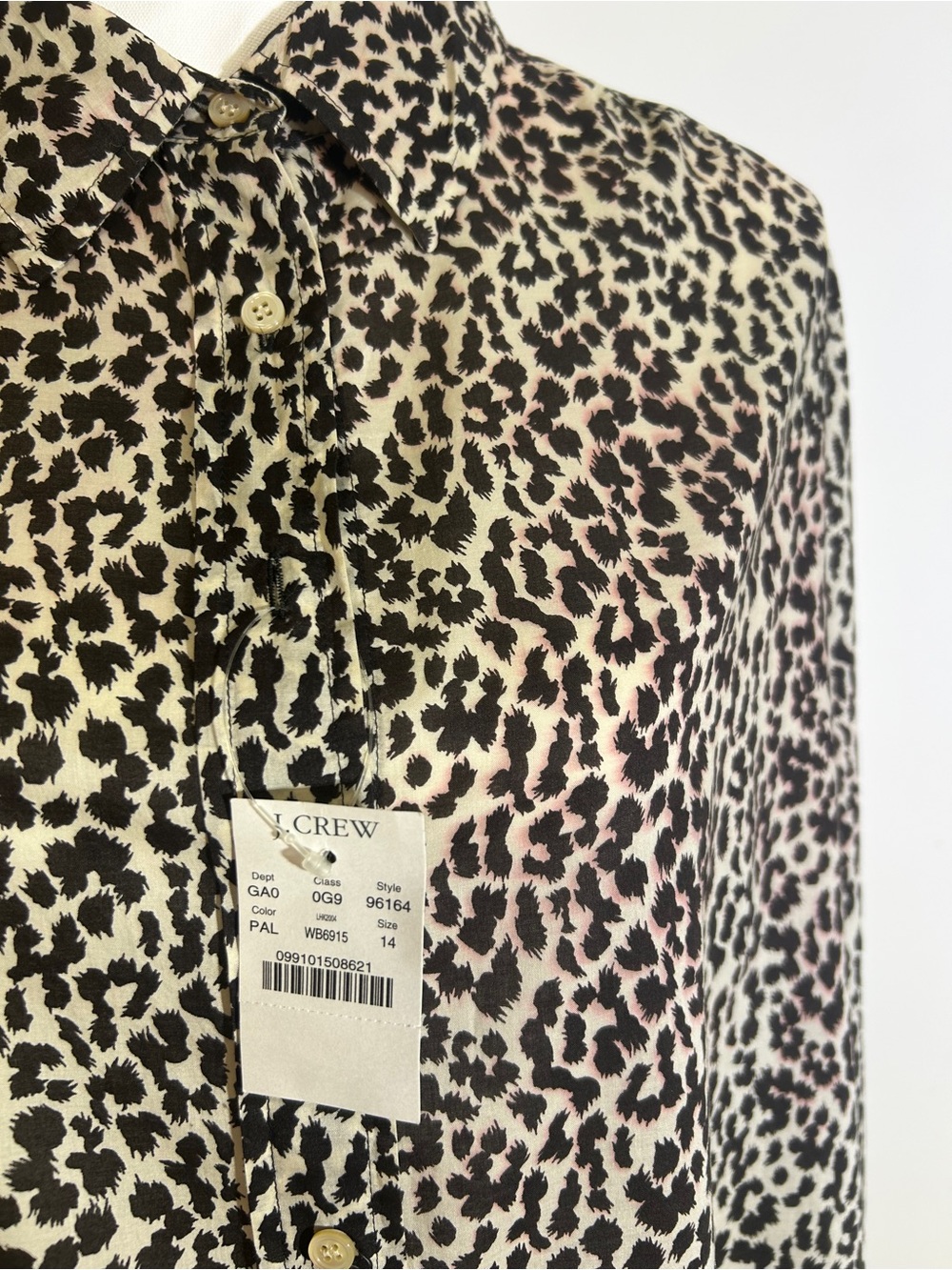 J. Crew Black and Cream Leopard Silk Button-Down Shirt